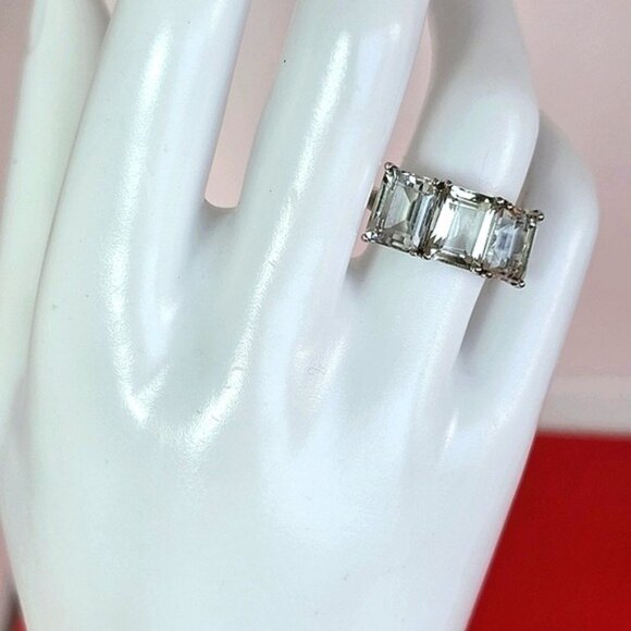 925 Sterling Silver Ring Sz 6.5 with Natural 3 Green Amethyst Stones 7x9mm - Picture 8 of 9